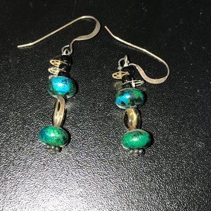 Steampunk Style Yellow Turquoise and Smoky Quartz Earrings